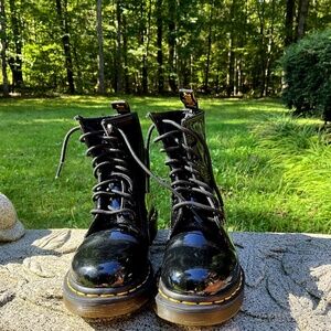 Dr. Martens Womens 1460 W Patent Leather Boot, Black, Womens US 6 M